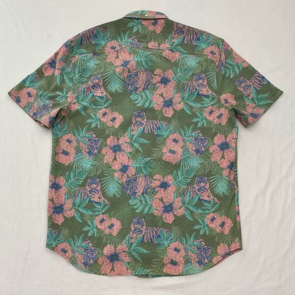 Chubbies Hawaiian Shirt Mens Medium Pink Green Floral Tiger Button Up Aloha - Picture 2 of 7